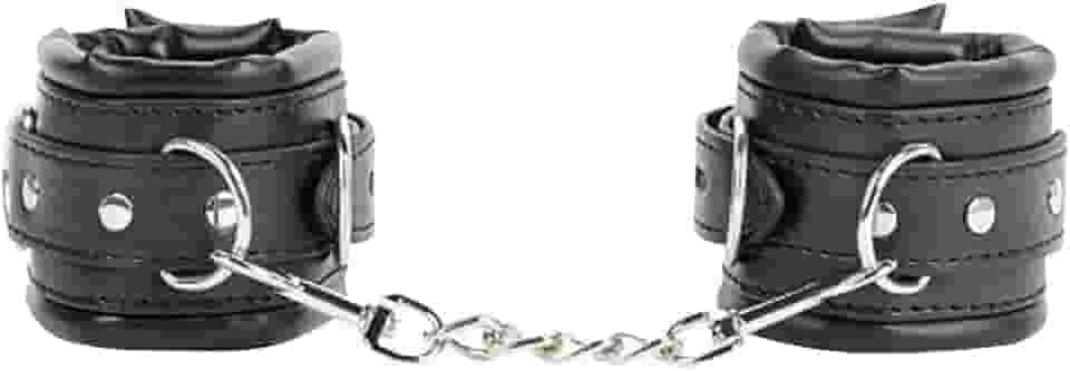 Algema com Correte em Couro Macio Acolchoada Preto 35cm x 6cm