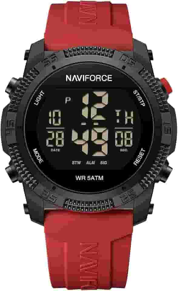 NAVIFORCE Relógio digital masculino esportivo, impermeável, com cronômetro, alarme, pulseira de borracha, relógio de pulso feminino