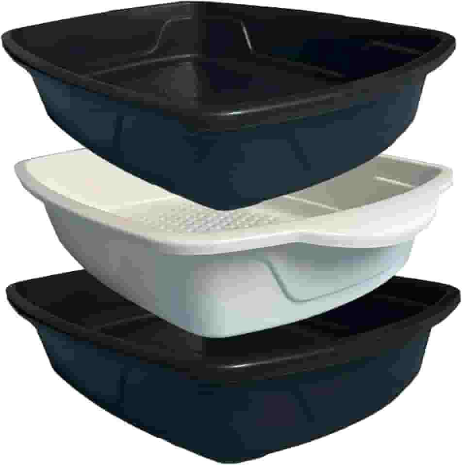 Kit Caixa Bandeja Higênica Diário Para Areia de Gato Com Duas Bandejas e Uma Peneira Cat Clean Produto Pático Para o Seu Dia a Dia (Preto)