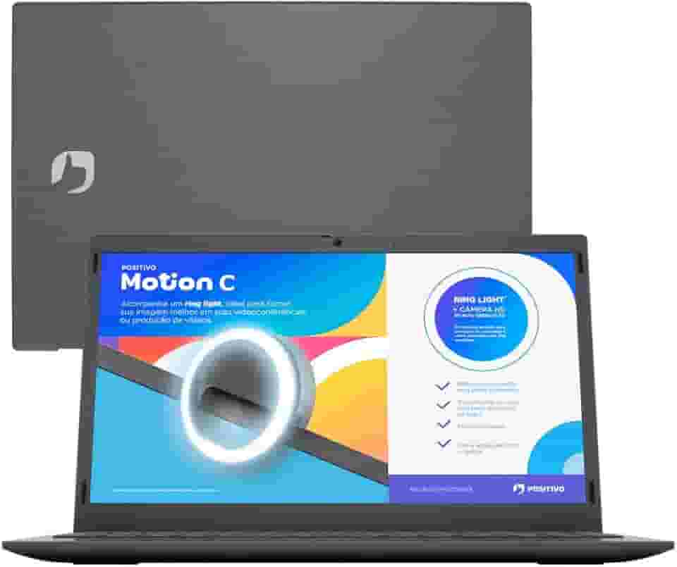 Notebook Positivo Motion C 14 Celeron 4GB 128GB Tela 14.1" Windows 11 Home, Cinza - com Ring Light e Alexa Integrada - C4128G-14