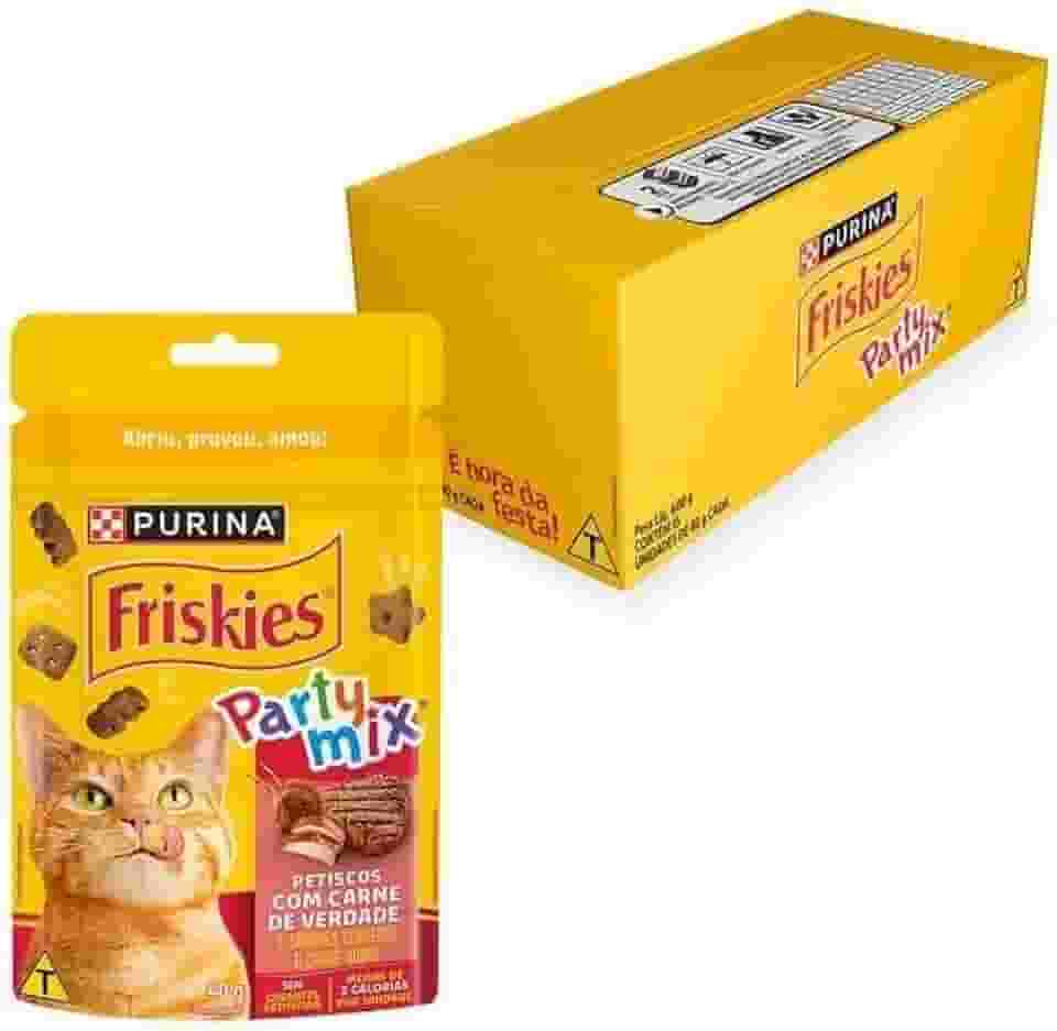 FRISKIES® PARTY MIX Petisco para Gatos Adultos Carne, Cordeiro e Carne Suína 40g - Display 15 Unidades