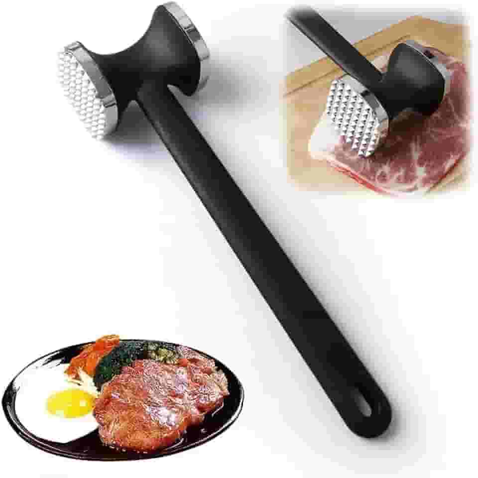 1 peça, amaciador de carne resistente com cabo ergonômico de nylon preto - dupla face, fácil de limpar, ferramenta de amaciamento de bifes