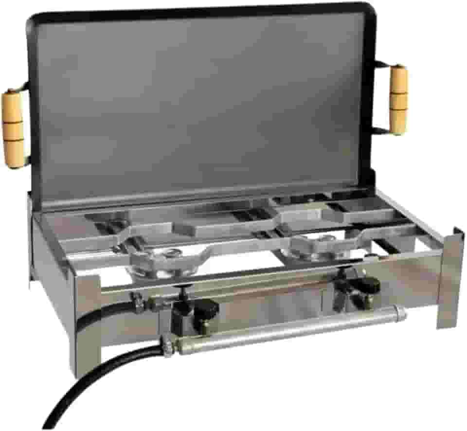 Fogareiro Fogão Inox 2 Bocas Mais Chapa Com Kit Gás E003