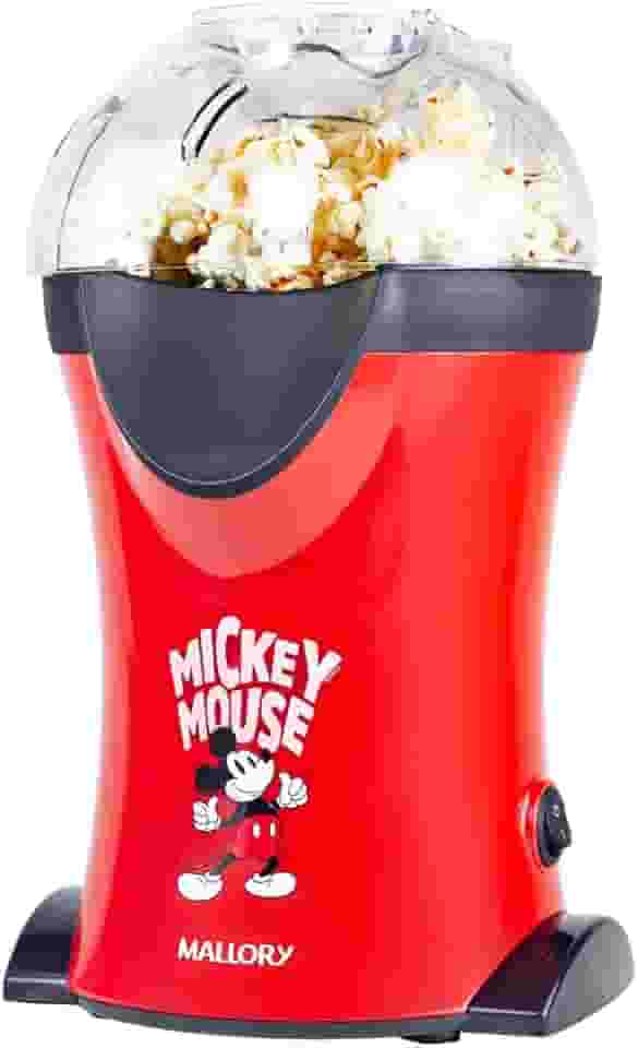 Pipoqueira Elétrica Mallory Mickey Mouse – Pipocas Sequinhas e Sem Óleo, Bocal Expedidor, Copo Medidor para Manteiga e Pés Antiderrapantes - 127V