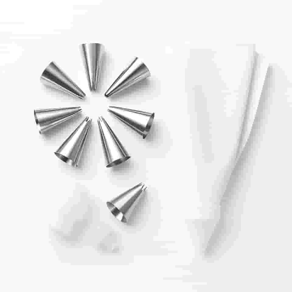 Kit Confeiteiro 9 Peças para Decorar Bolos e Cupcakes – Bicos de Aço Inox, Saco de Confeitar com Adaptador, Uso Doméstico e Profissional, Fácil de Limpar