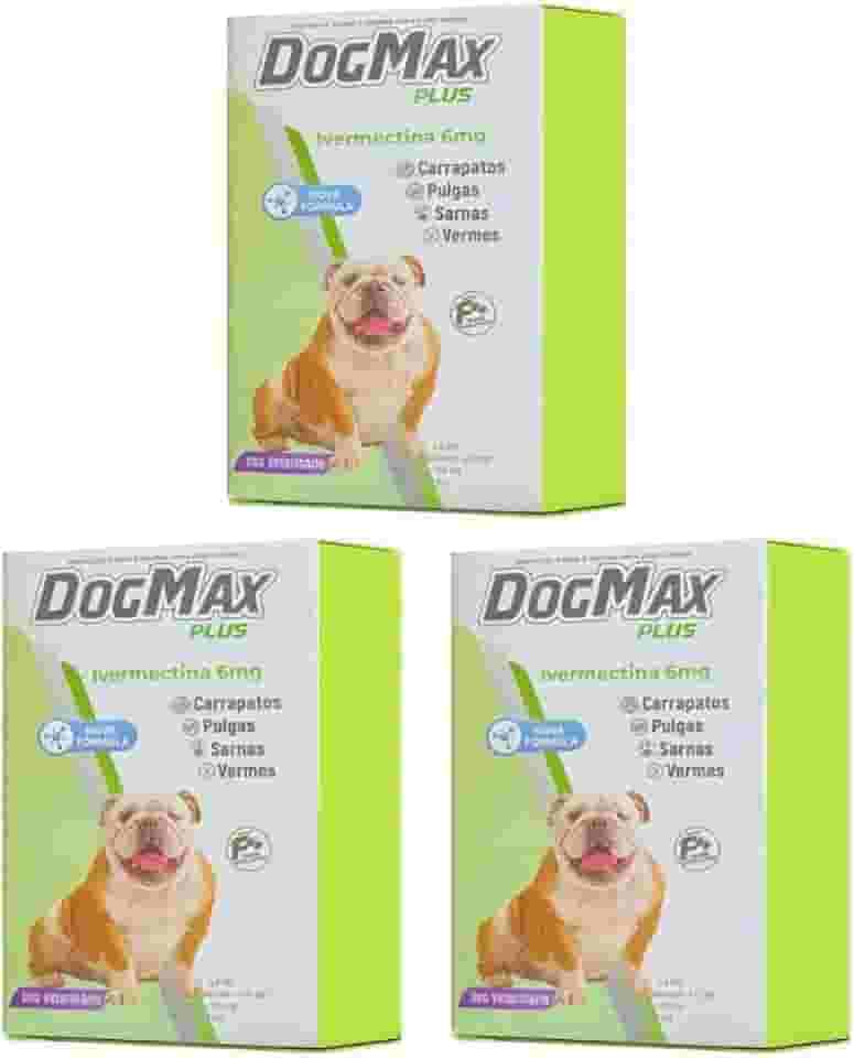 DogMax Plus - Ação 4 em 1 - Remédio para pulgas, carrapatos, vermes e sarna 12 Comprimidos 30kg