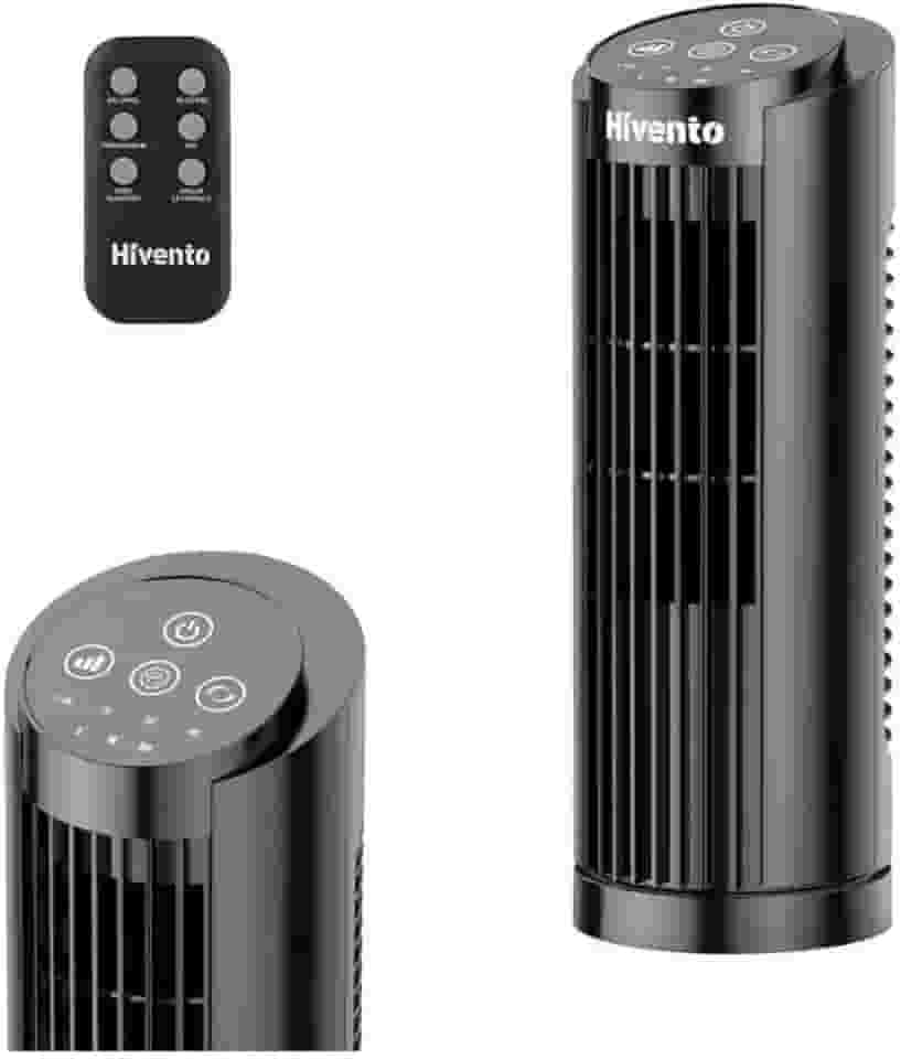 Hivento Ventilador Torre, 3 Velocidades, Oscilação Automática 70°, Controle Remoto e Toque, Temporizador 7,5h, Ventilador de Mesa/Domést