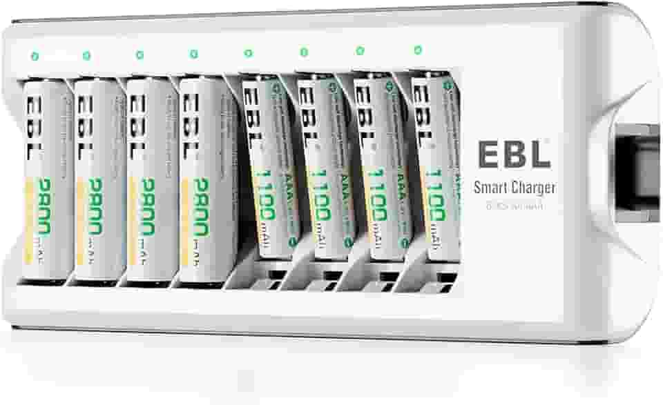 MPOWER - Carregador de Pilhas 8 Slots AA AAA Recarregáveis NiMH NiCD Carga Rápida Inteligente Bivolt com Proteção Avançada para Eletrônicos
