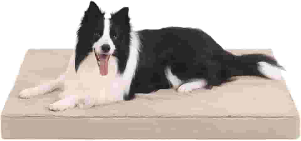KSIIA Tapete ortopédico impermeável para cães grandes, de pelúcia, lavável, com espuma de ovo e capa removível, 104 x 69 cm, cáqui