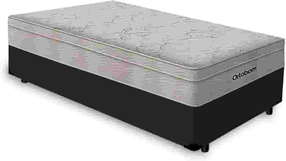 Cama Box Solteiro Preta + Colchão De Molas Ensacadas - Ortobom - AirTech SpringPocket 88x188x60cm