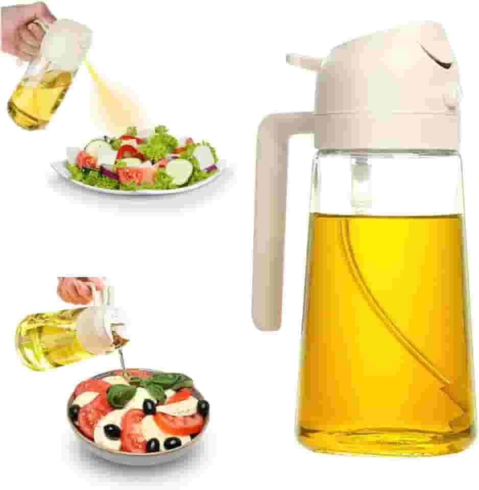 Porta Azeite Spray Borrifador 2 em 1 de Vidro 500ml para Óleos e Vinagres, Ideal para Culinária Saudável e Precisa (Branco)