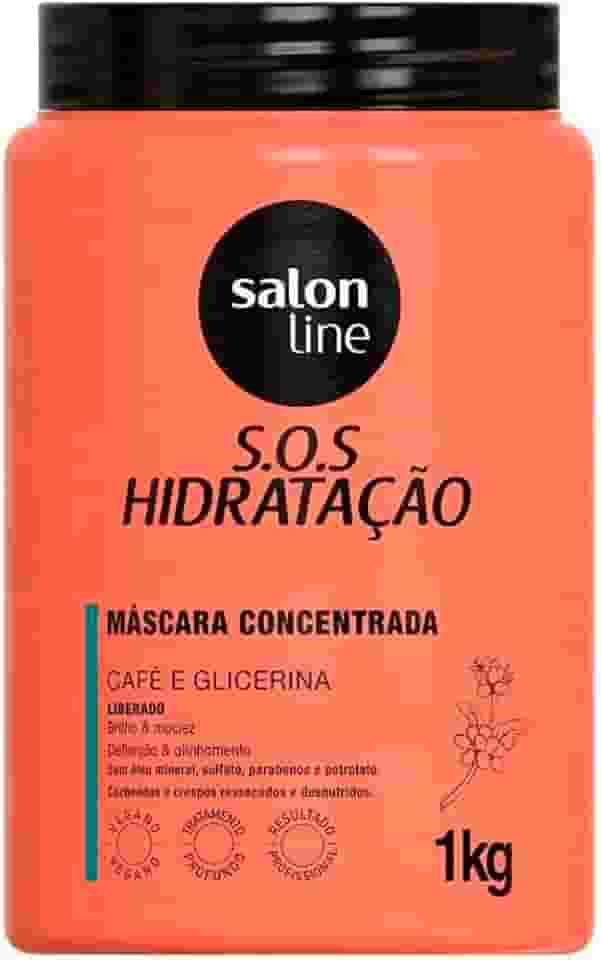 Salon Line, Máscara Capilar, SOS Hidratação, Concentrada, Café e Glicerina, Vegana - Cabelos Cacheados e Crespos, 1 Kg
