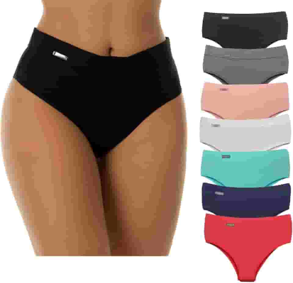 Kit 7 Calcinha Calçola Cintura Alta Microfibra Lisa Redutora Luxo