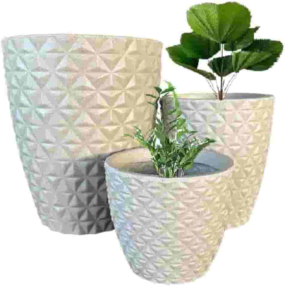 KIT 03 VASOS POLIETILENO BERLIAN GOLD DECORATIVOS P/PLANTAS, JARDINS E ESCRITÓRIOS (Bege)