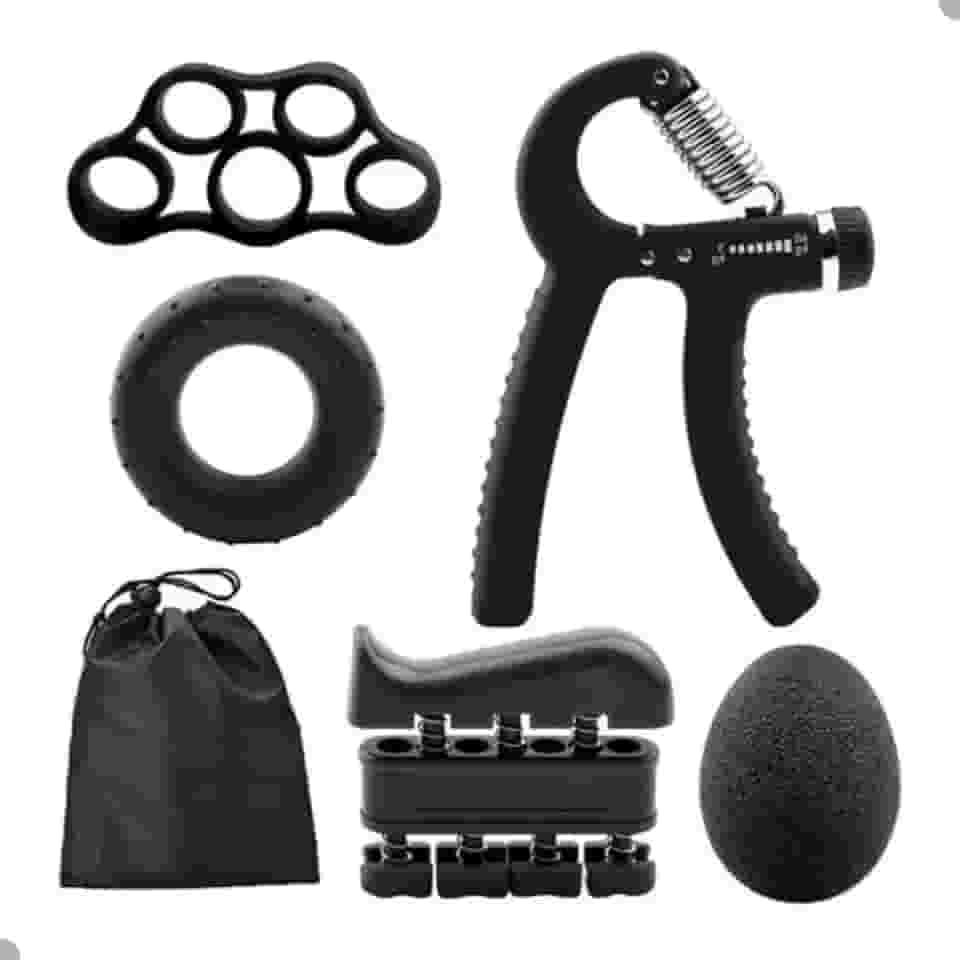 Kit Hand Grip 5 Peças - Fortalecedor de Mãos, Dedos e Punho para Fisioterapia e Academia - Handgrip Treino Manual (Preto) -Mola de Força 60 Kg e Crossfit Grip Handgrip Munhequeira