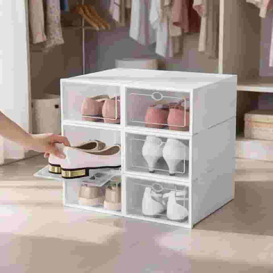 Kit 10 Caixas organizadora para guardar sapato sandália chinelo empilhável Sapateira Gaveta (Branca)