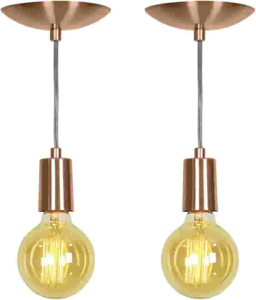 Kit 2 Pendente Tubo Cilindro Alumínio Cobre Fio 1.20m