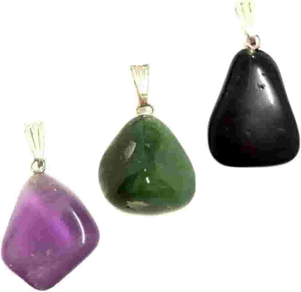 Kit de 3 Pingentes Ametista, Quartzo Verde e Turmalina Negra -