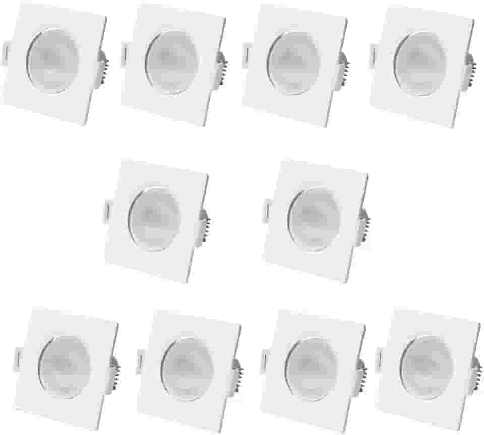 Kit 10 Spot Led Cob Direcionável Embutir Quadrado Branco Quente 3000k 7w
