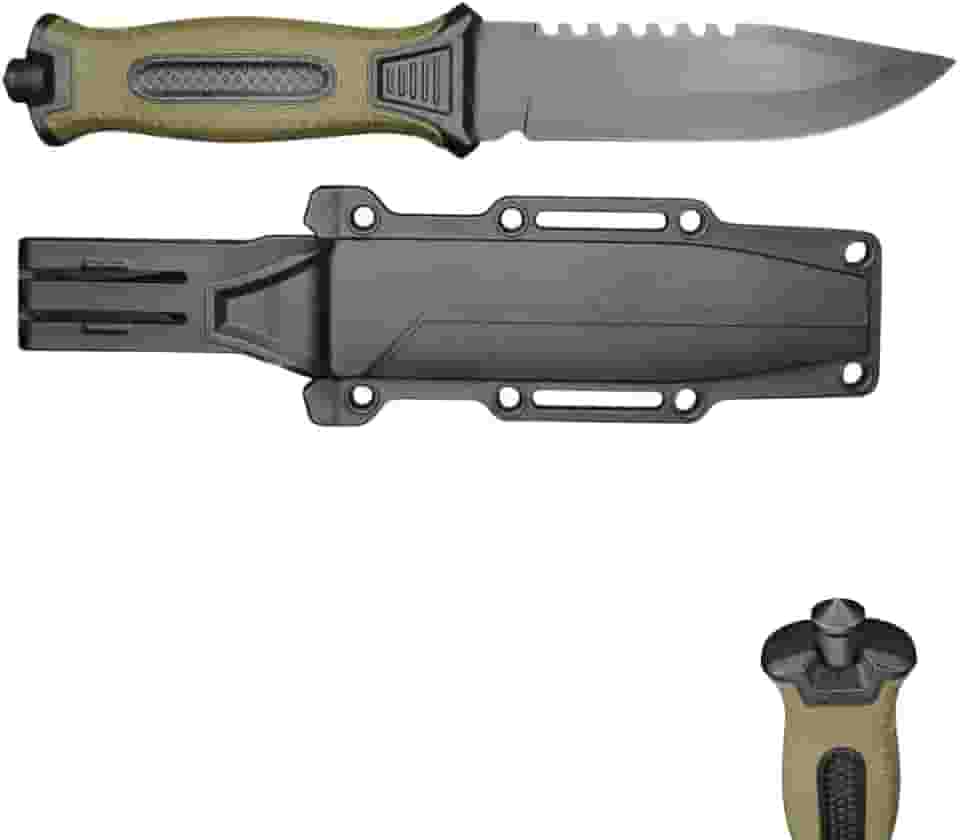 Faca de Sobrevivência com Bainha Rígida e Lâmina Preta, Cabo Emborrachado