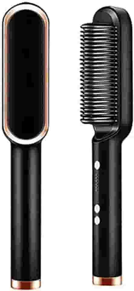 Escova Alisadora Elétrica 110v/220v - Pente Alisador Profissional para Cabelos Lisos e Sedosos - Tecnologia Ionic, Prancha Alisadora, Cabelo sem Frizz, Modelador de Cachos, Ferramenta de Estilo de Salão (Preto)