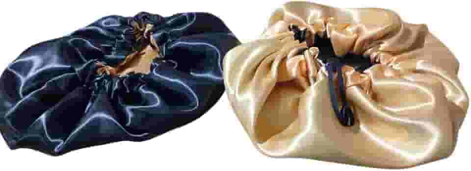 2 touca de cetim dupla face toca dupla face de cetim preta com pink (preta com dourado, Tamanho único)