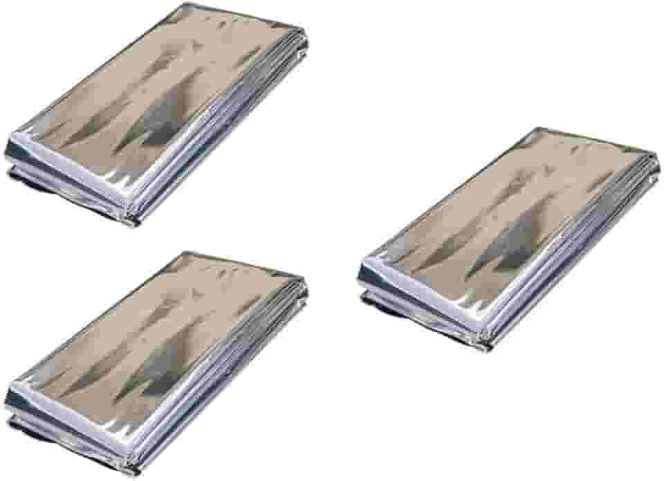 Kit 3 Mantas Térmicas Aluminizada Prateada, 2,10m x 1,40m, 3 Unidades, Proteção até 6°C, Cobertor de Sobrevivência, Isolante Térmico para Camping, Trilha, Primeiros Socorros e Frio Extremo
