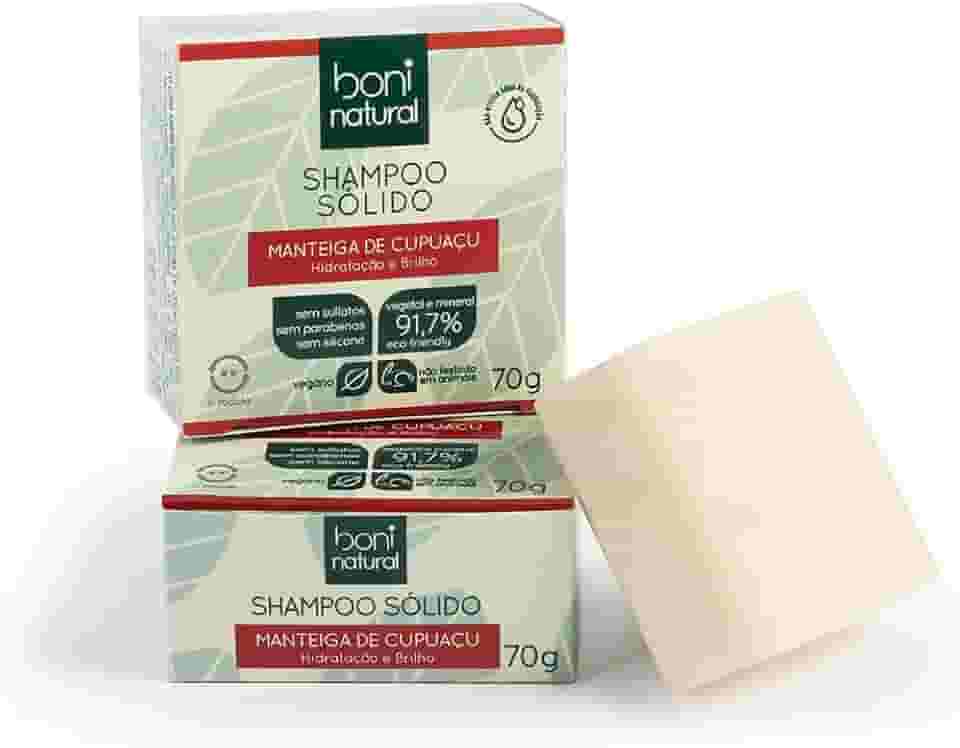 Shampoo Sólido Vegano Boni Natural com Manteiga de Cupuaçu para Hidratação e Brilho, Sem Silicones, Sem Sulfatos, Sem Parabenos, Boni Natural, Verde, BONI NATURAL