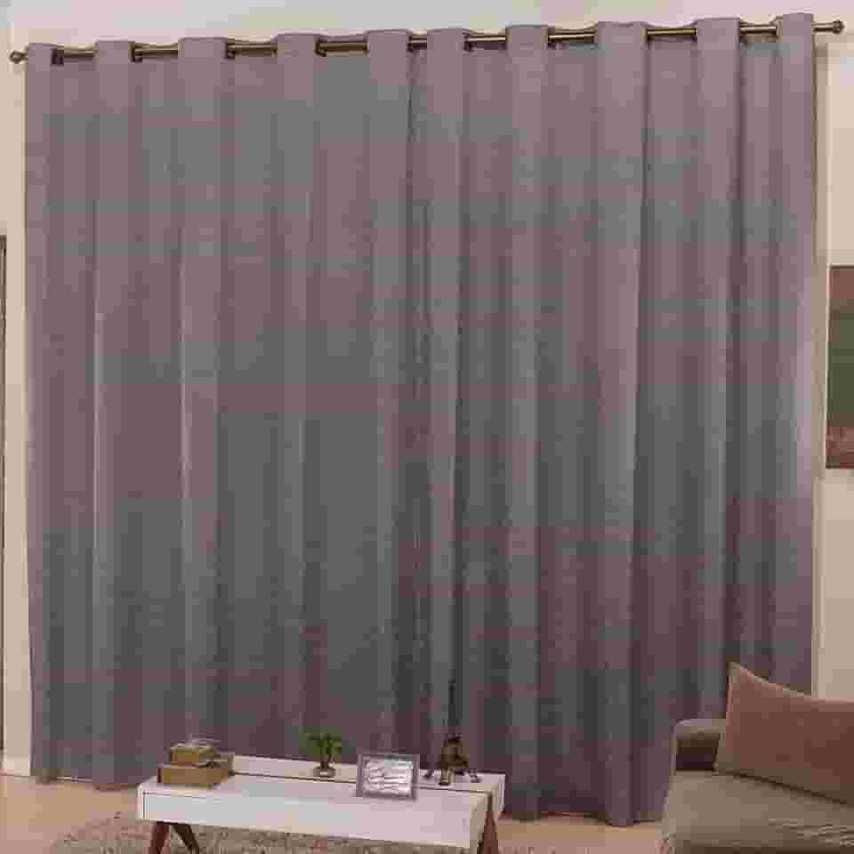 Cortina para Sala e Quarto 3,00m Larg. x 2,50m Altura Tecido Cetim Amassadinho - Chumbo