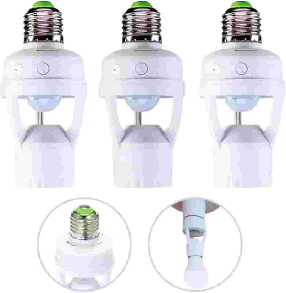 Kit 3 Sensores De Presença Com Fotocélula Soquete Lampâda E27 Bivolt Iluminação Automática com Detecção Movimento 360° e Economia de Energia