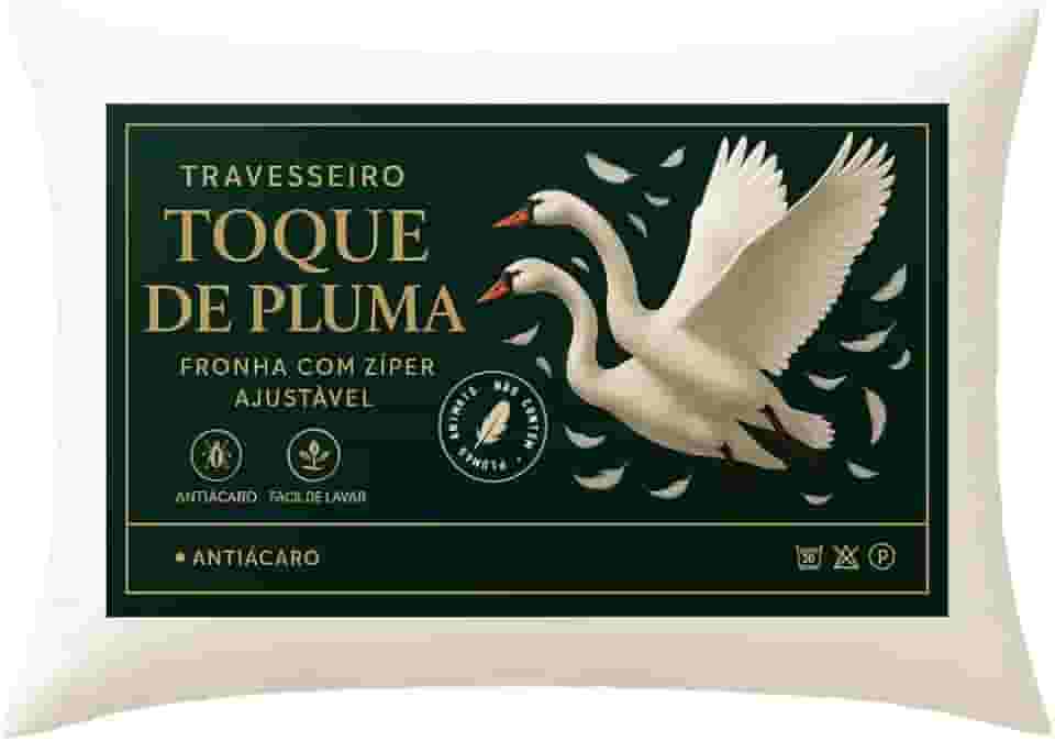 Travesseiro Toque de Pluma, Macio e Aconchegante, Antialérgico, Capa com Zíper, Altura Ajustável, Toque de Pluma de Ganso, Modelo Americano