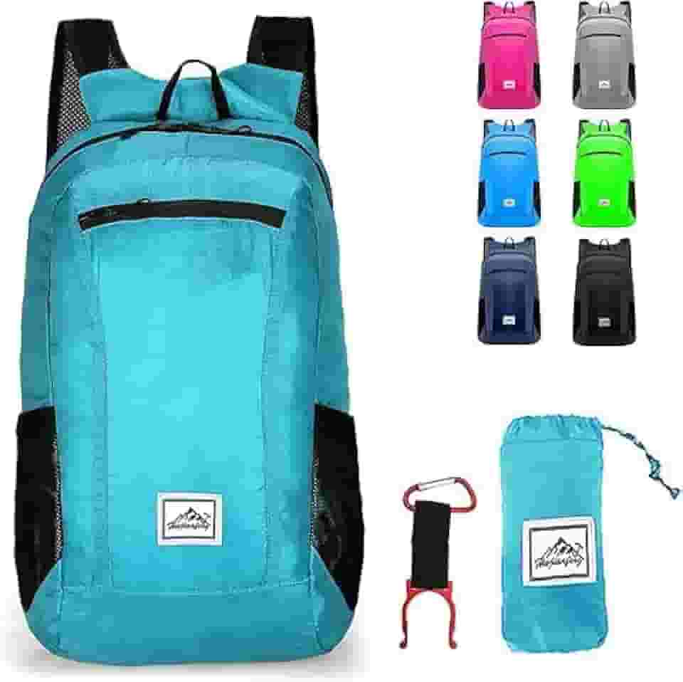 Mochila de caminhada, ultraleve de 20 L, impermeável, dobrável, esportiva, leve, impermeável, adequada para piquenique e acampamento ao ar livre, Cor Azul