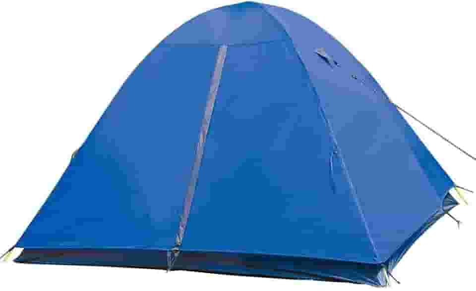 NAUTIKA, Barraca portátil para acampamento leve Modelo Fox com capacidade para 2 pessoas. Coluna d’água de 1.800mm. Modelo Iglu com sobreteto parcial. Azul e cinza