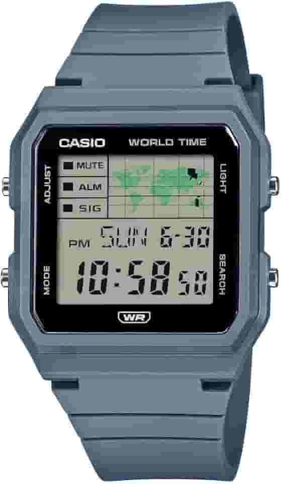 Casio Série Pop LF-30W | Relógio digital | Azul | Exibição do mapa do mundo | Pulseira de resina de base biológica | Luz LED | Cronômetro | Temporizador de contagem regressiva | Hora mundial | Multi