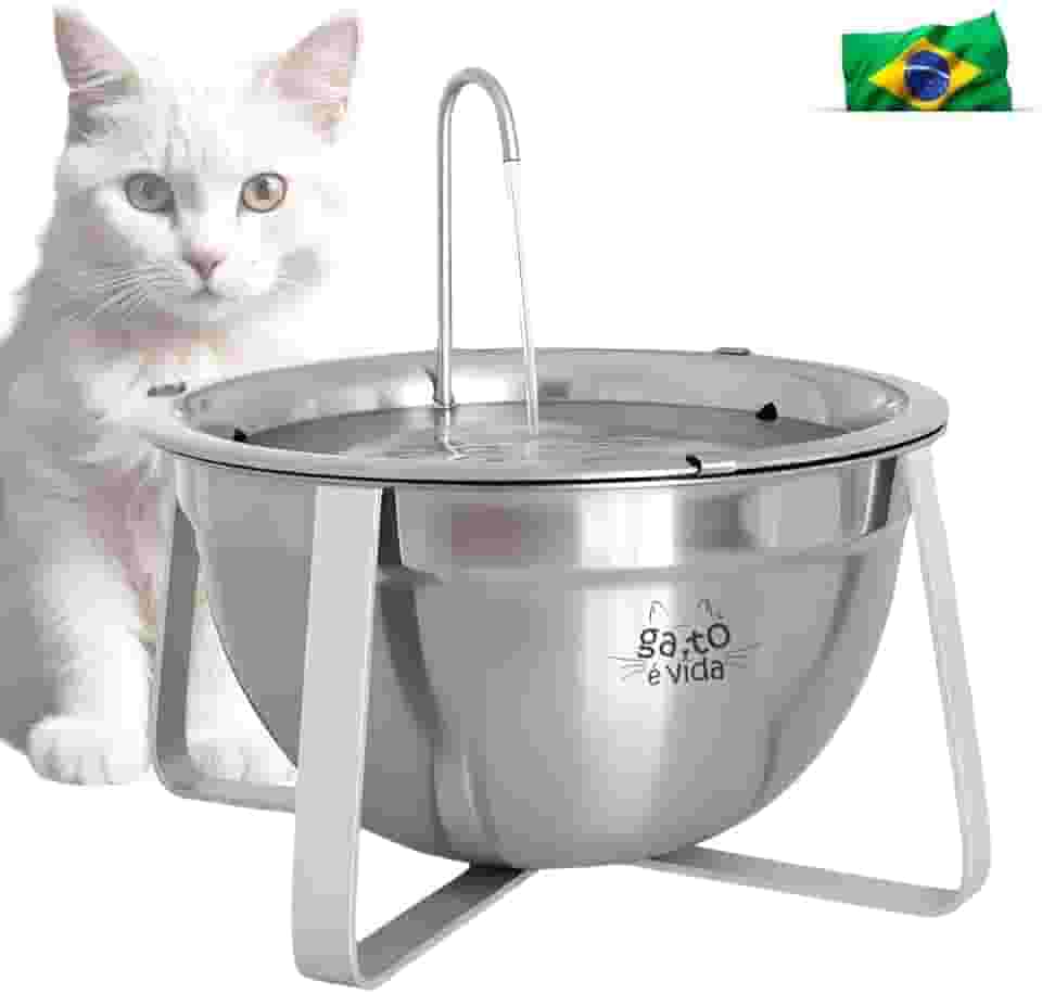 Fonte Bebedouro Para Gatos Inox 2 Litros com Filtro de Carvão Ativado + Suporte - Gato é Vida