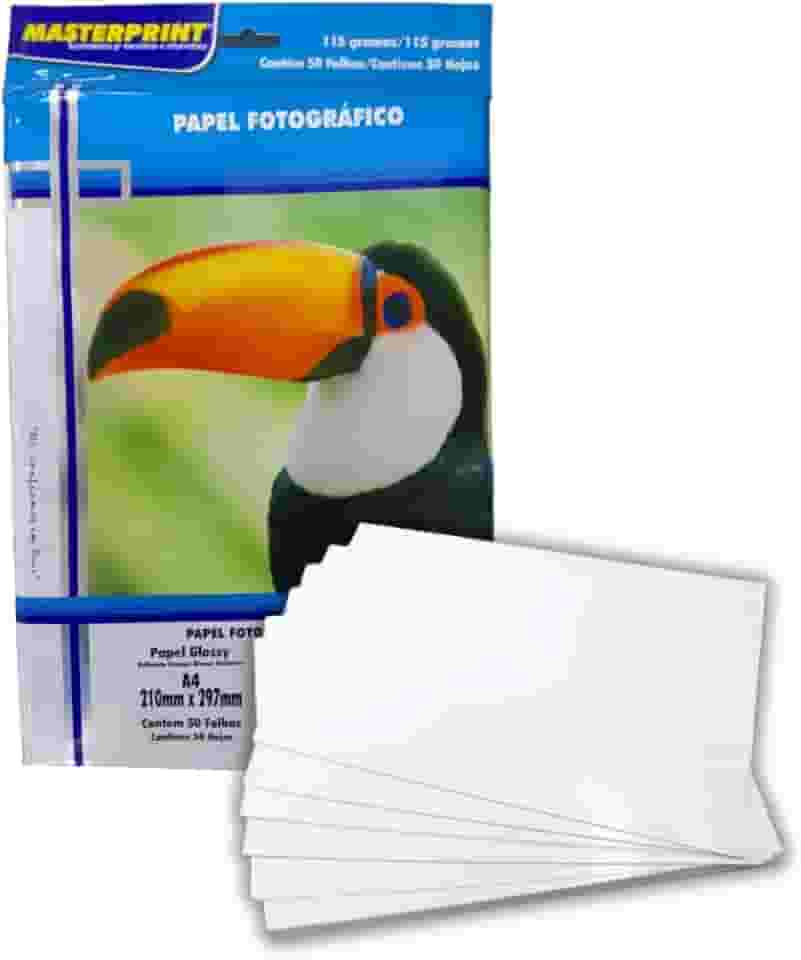 Papel Fotográfico Glossy 115g Masterprint A4 - Pacote c/ 50 Folhas