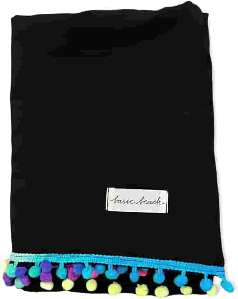 Canga de Praia lisa preta com pompom colorido