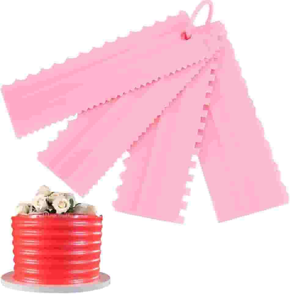 Kit 4 Espátulas Decorativas para Bolos – Texturas e Acabamento Profissional, Plástico Resistente, Leve e Fácil de Usar, Ideal para Confeitaria e Chantilly| Rosa