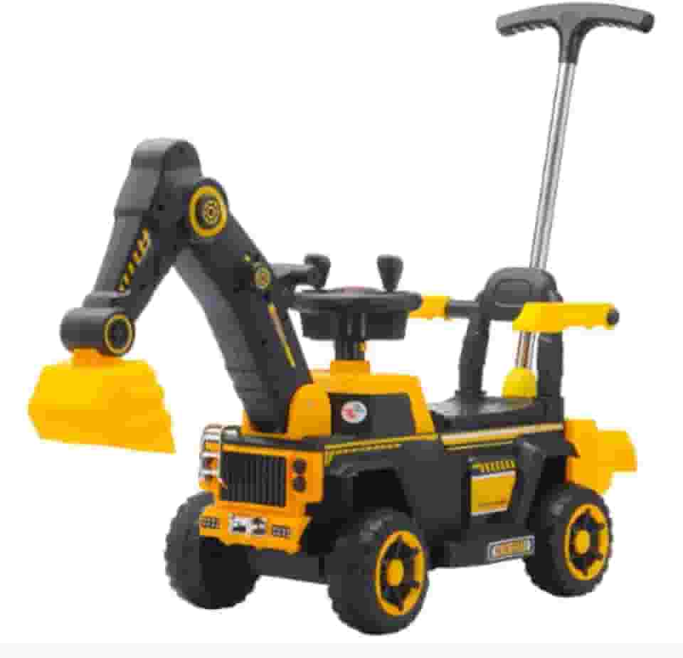 Trator Escavadeira Elétrico Infantil, Brinquedo, Luzes e Som, Recarregável, Amarelo e Preto