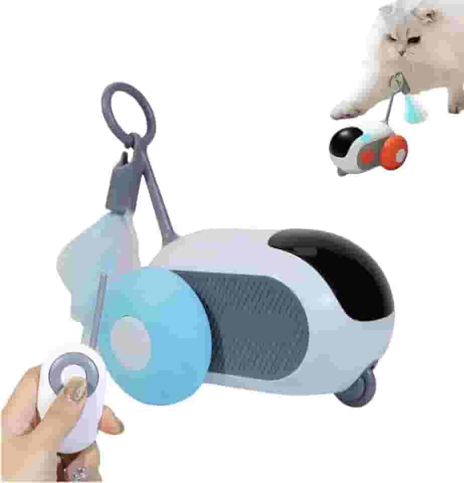 Rota da Bola® - Brinquedo Interativo para Gatos com Controle Remoto — Carrinho Automático com Pena, Bateria Recarregável, Modos Manual e Automático, Estimula Instinto de Caça e Exercício (AZUL)