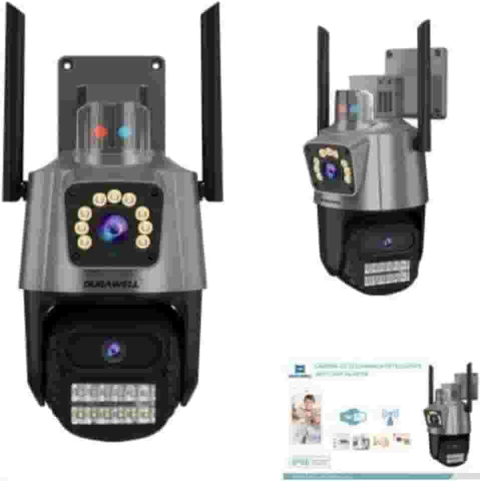 Câmera IP WiFi de Segurança Externa HD 3MP Com Alarme – Visão Noturna Infravermelha, Dupla Lente, IP66 à Prova d’Água