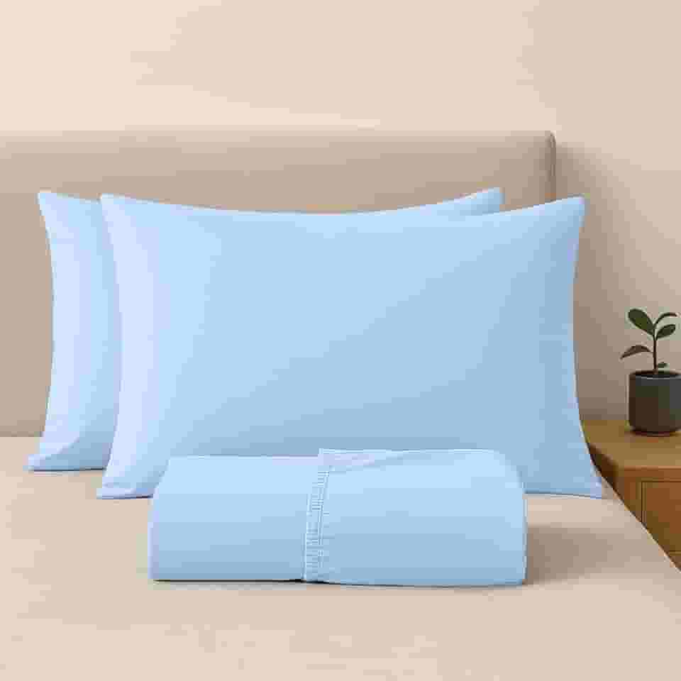 Jogo de Lençol Queen 100% Algodão Percal - 3 Peças - 200 Fios - Toque de Lençol de Hotel Macio - (Queen, Azul Claro)