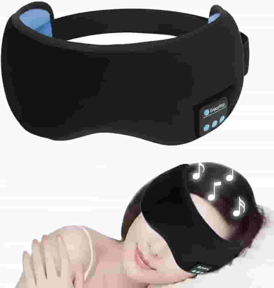 Máscara de Dormir Bluetooth com Fone de Ouvido | Ideal para Viagem, Avião e Descanso | Tecido Suave, Ajustável e Confortável | Música Relaxante | Preta