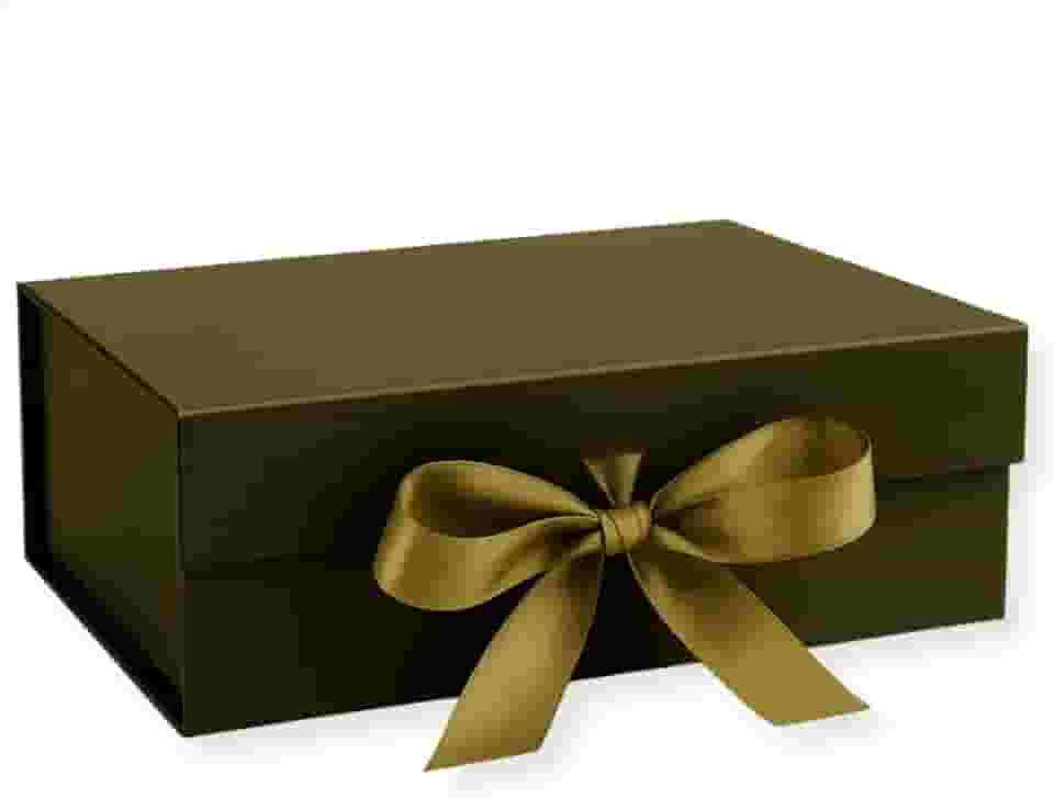Caixa Para Presente Reforçada Rígida de Papel com Imã e Laço Cetim Embalagem PegPack (Dourado Escuro, 33x25x12cm)