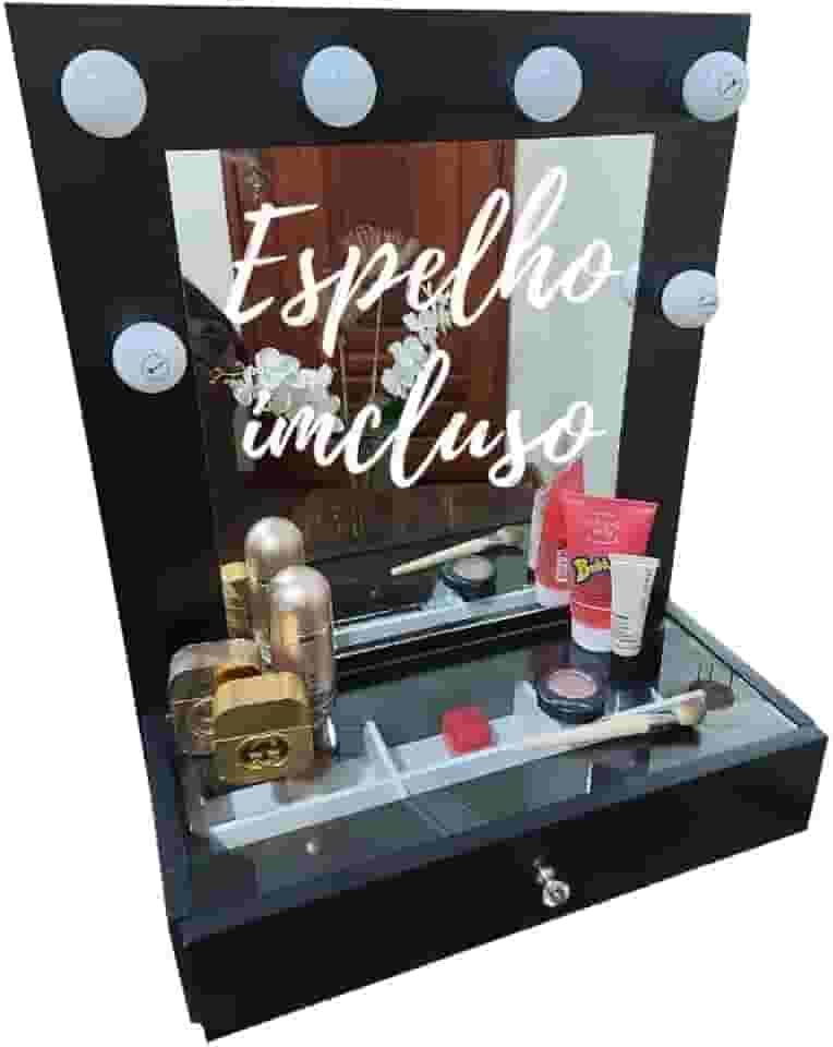 Penteadeira Maggie para Maquiagem e Joias Suspensa com Espelho e Kit Luz 6 Bocais Camarim 100% MDF (Preto)