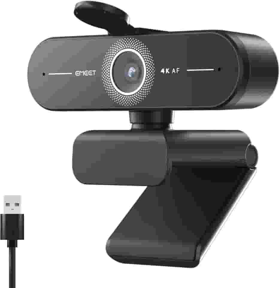 EMEET C60E 4K Webcam para PC - foco automático PDAF, microfones duplos com cancelamento de ruído, FOV de 73°, correção automática de luz, USB Plug&Play
