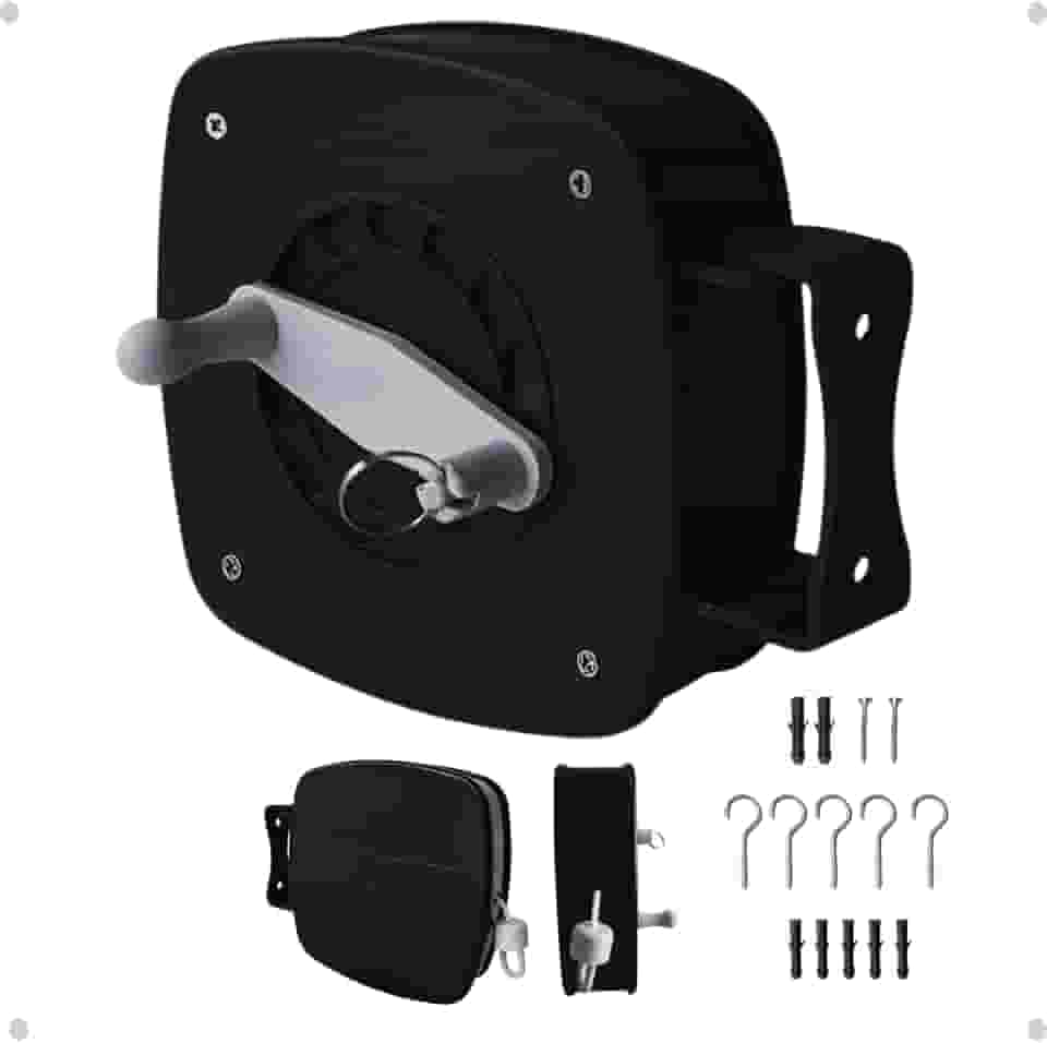 Varal Nylon Retrátil Recolhível De Parede Seca 30m Corda Preto