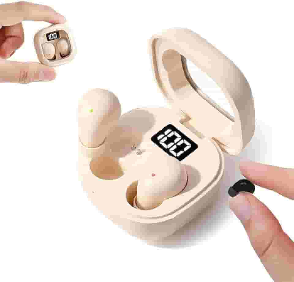 Mini SK19 TWS Fones de ouvido Bluetooth sem fio para Dormir invisíveis -Bateria de 24 Horas - com microfone - Active Noise Cancellation (Cáqui)