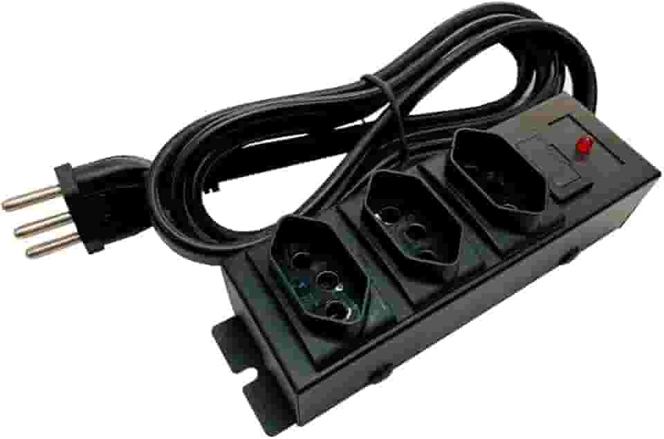 Filtro de linha 20A para eletrodoméstico de Ferro Multicraft 3 tomada com fusível de proteção Cor:Preto