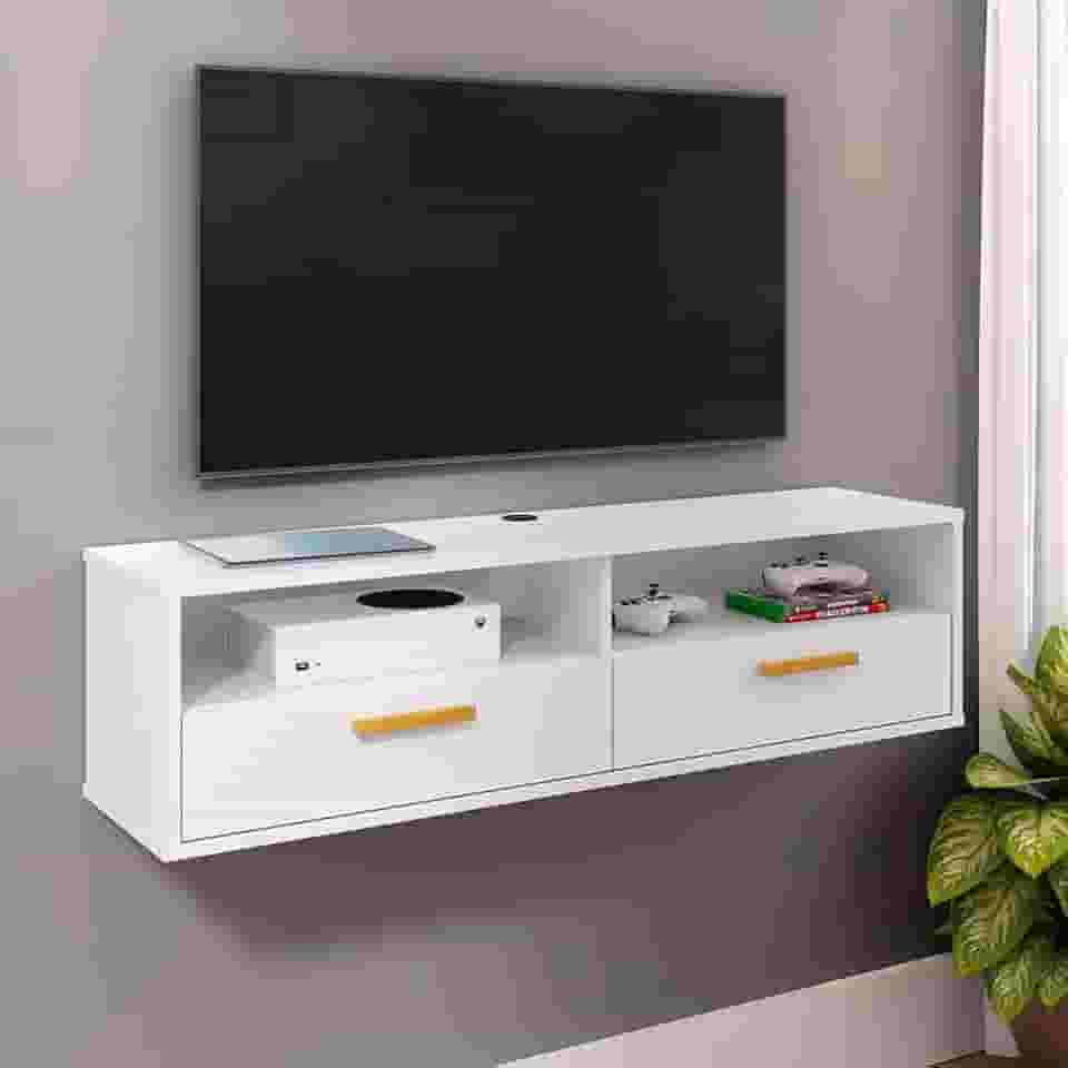 Bancada com pés 1.20 ou 1.10-2 Portas Moderno Parede TV Até 50Pol Quarto Sala (Copa suspenso branco)